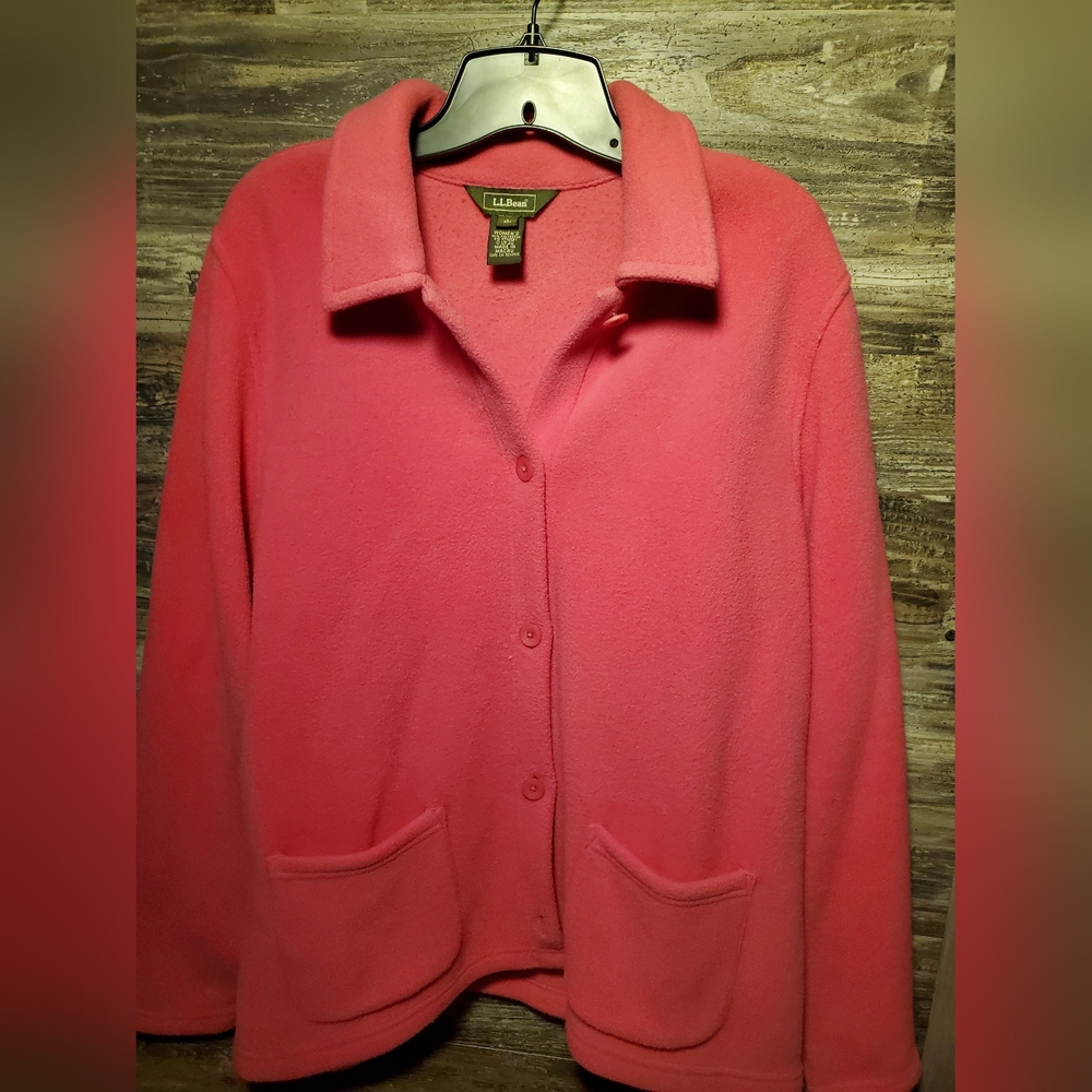 LL Bean‎  Large Fleece Full Zip Up Anorak Jacket Rose Pink Cinch Vintage